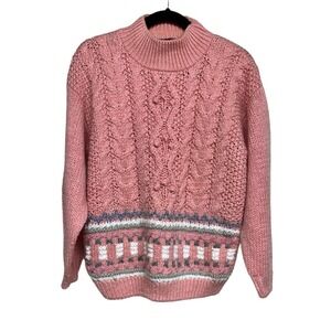 VTG Rafferty Hand Knit Embroidered Mock Neck Sweater Orange Women's Size Large